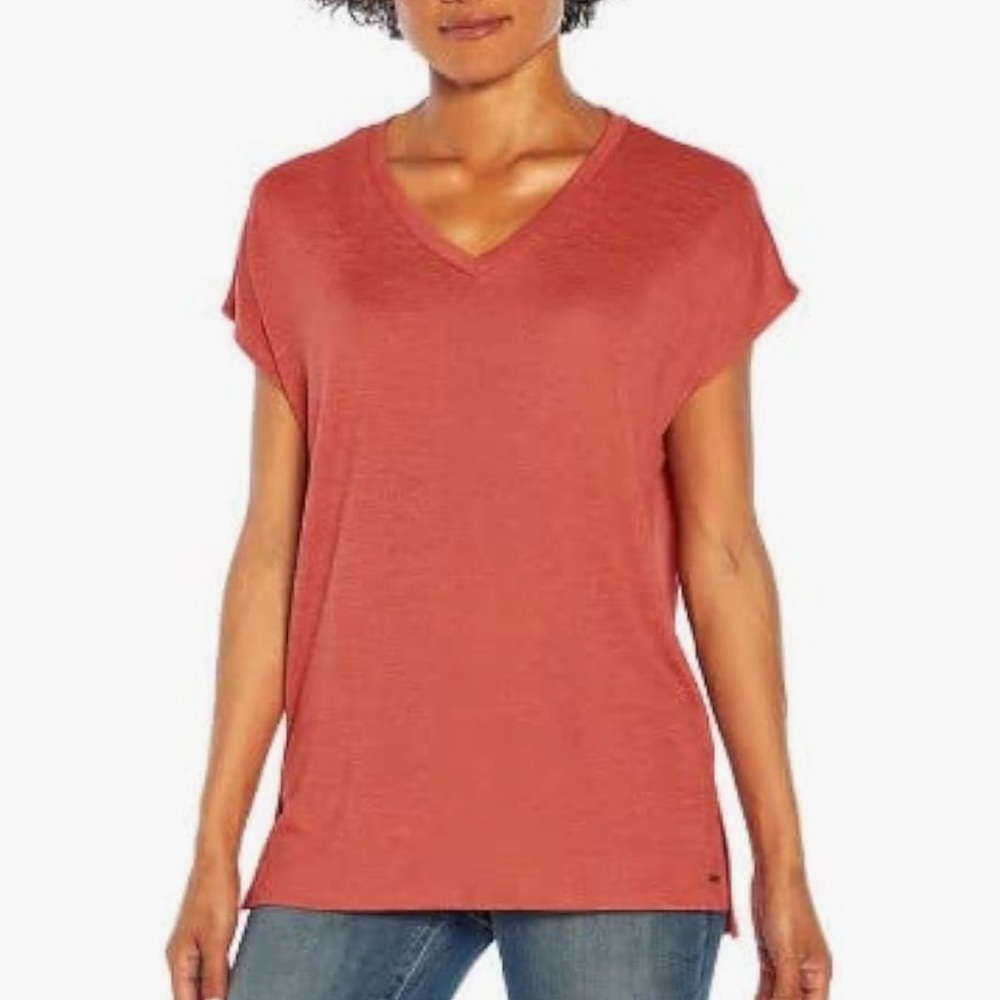 Orvis Rust Red V Neck Short Sleeve Tunic Top Ladies XL